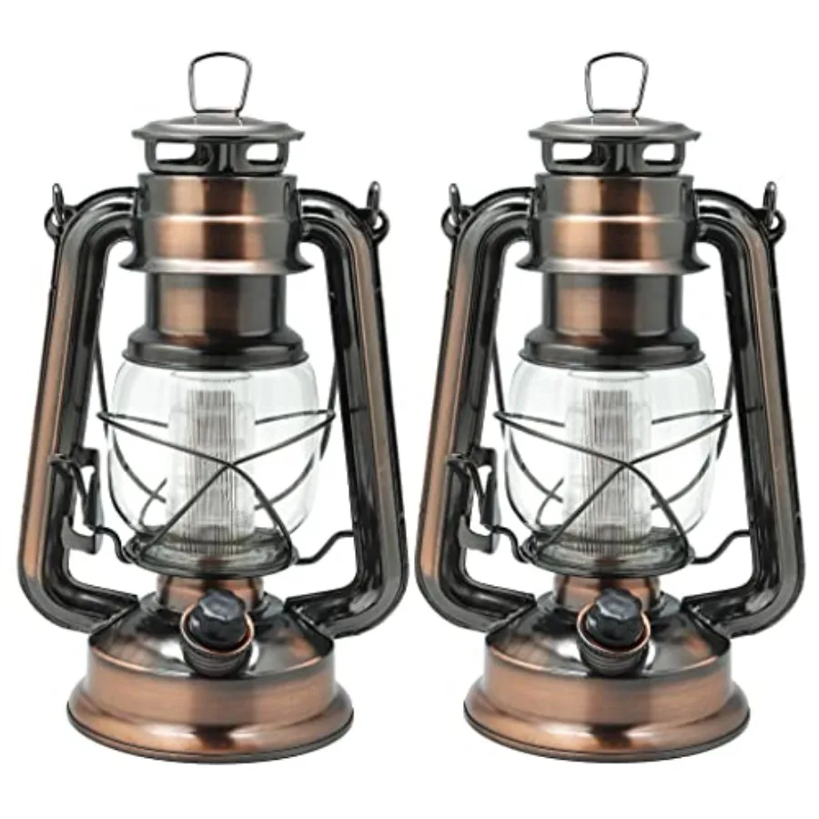 LED Vintage Lantern Metal Hanging Hurricane 12 LED Dimmer Switch Warm White Battery Operated Power Outage Indoor Camping Lighti