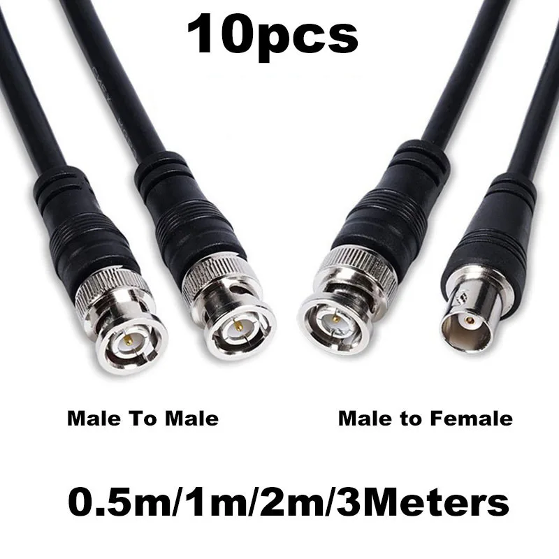 10x BNC Male to Male female Adapter dual head Cable 0.5M 1/2/3meter video Connector extension Pigtail Wire For tv CCTV Camera E1