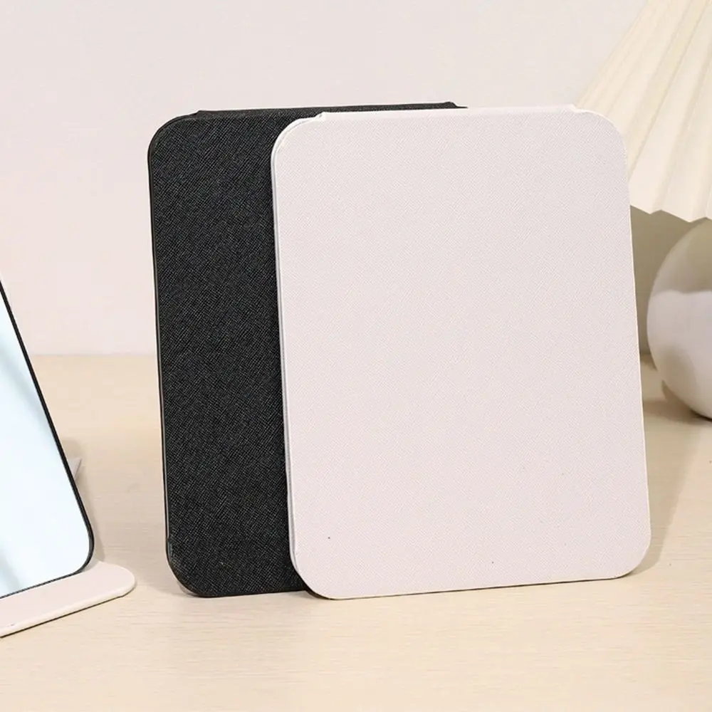 Simple Square Shape Folding Mirror PU Leather Cosmetic Desktop Vanity Mirror Adjustable Beauty Tool Table Mirror Domestic
