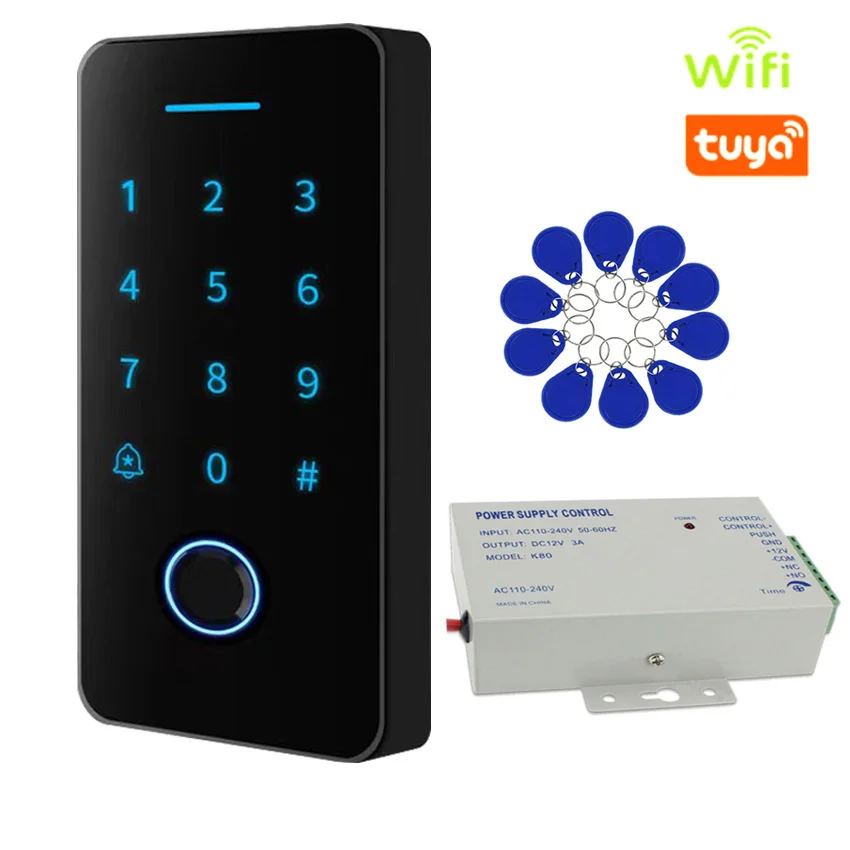 

Tuya Wifi Backlight Touch 125khz13.56Mhz RFID Card Access Control Keypad fingerprint Door Lock Opener WG Output IP66 Watreproof