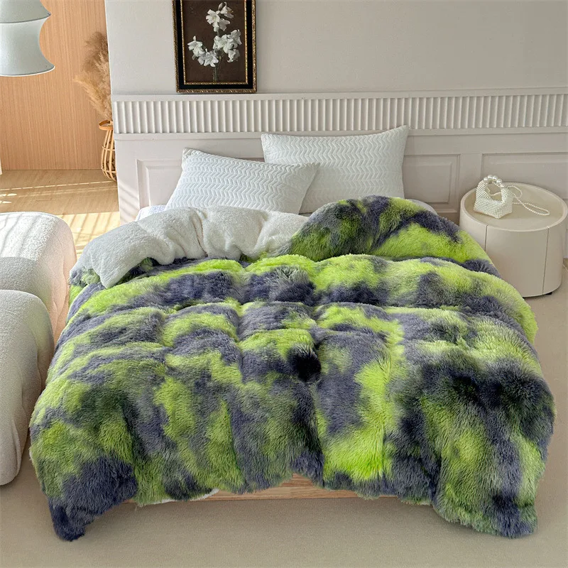 

Long Plush Quilt Blanket for Bed, Double Sided, Velvet, Lamb Cashmere, Double Bed Cover, Duvet, Thick Comforter, Padded, Winter