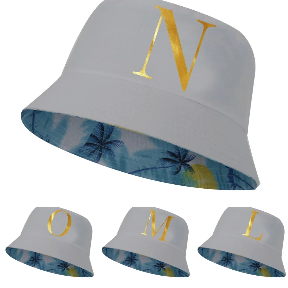 

Unisex Bucket Hat Man Women Cotton Reversible Fisherman Cap Girl Boy Outdoor Beach Double-sided Fishing Caps Initial Name Series