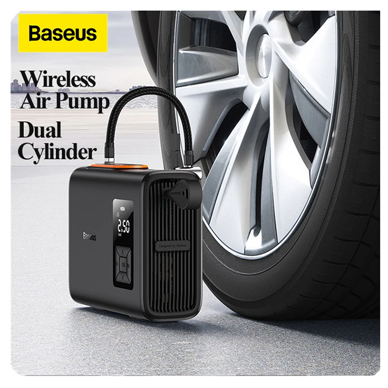 Baseus Draadloze Luchtcompressor Opblaasbare Pomp Dual Cilinder Elektrische Band Inflator Voor Auto Motorfiets Fiets Band Luchtpomp