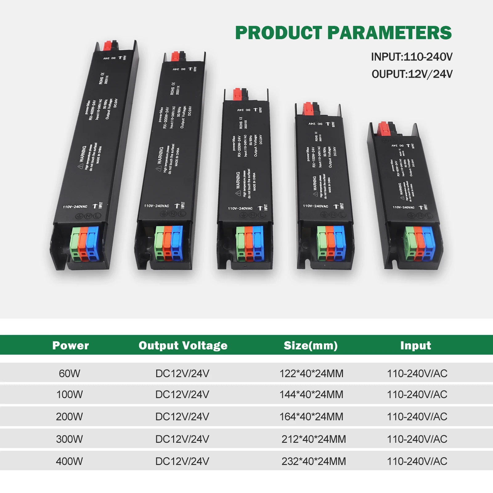 New DC 12V 24V LED Power Supply AC110V-240V Mute Lighting Transformers 60W 100W 200W 300W 400W LED Light Driver Power Adapter