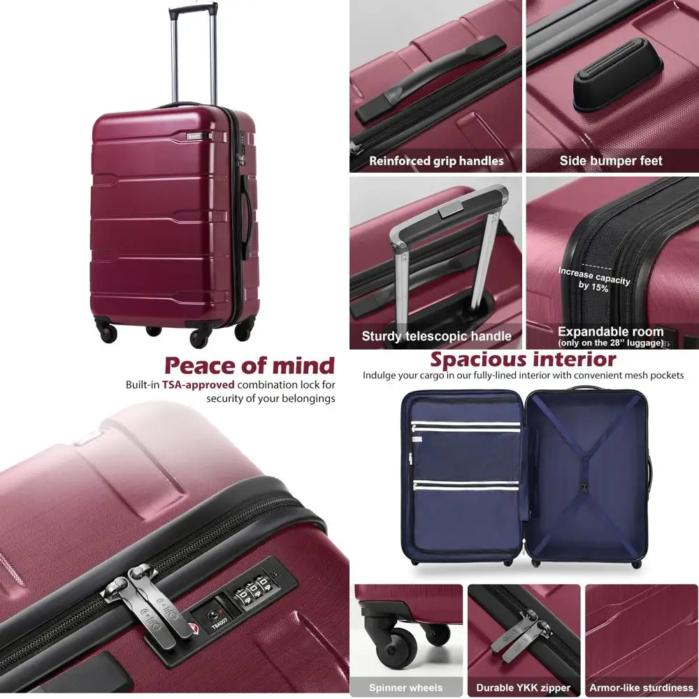 

Легкий чемодан-спиннер из ПК + АБС-пластика, одобренный TSA 24 — сияющий розовый, жесткий чемодан для путешествий