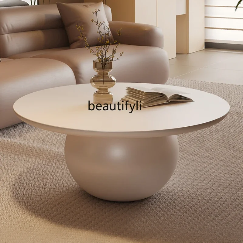 

Round Tea Table Designer Creative Creamy-white FRP Tea Table Modern Cream Style Living Room Home Tea Table