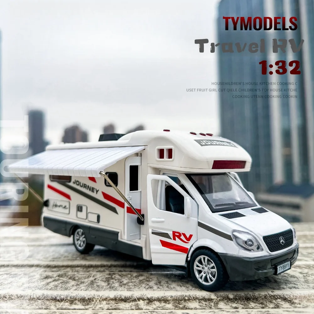 Retro Car Alloy Pull Back Camper Luxury RV Camper Trip Open Top Sightseeing Double Bus Diecast Vehicles Decor Collect Toys Gifts