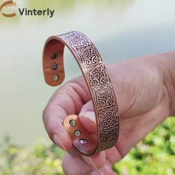 Vinterly Pure Copper Bracelets Men Magnetic Viking 15.5mm Adjustable Vintage High Magnets Metal Cuff Bangles Resizable Jewelry