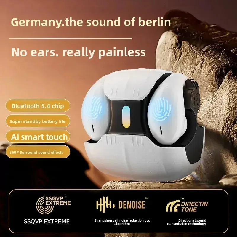 

Minimalist Mecha Style Wireless Bluetooth Ear-clip Earbuds Deep Bass Breathing Light Long Battery Life Earphones For Music Game