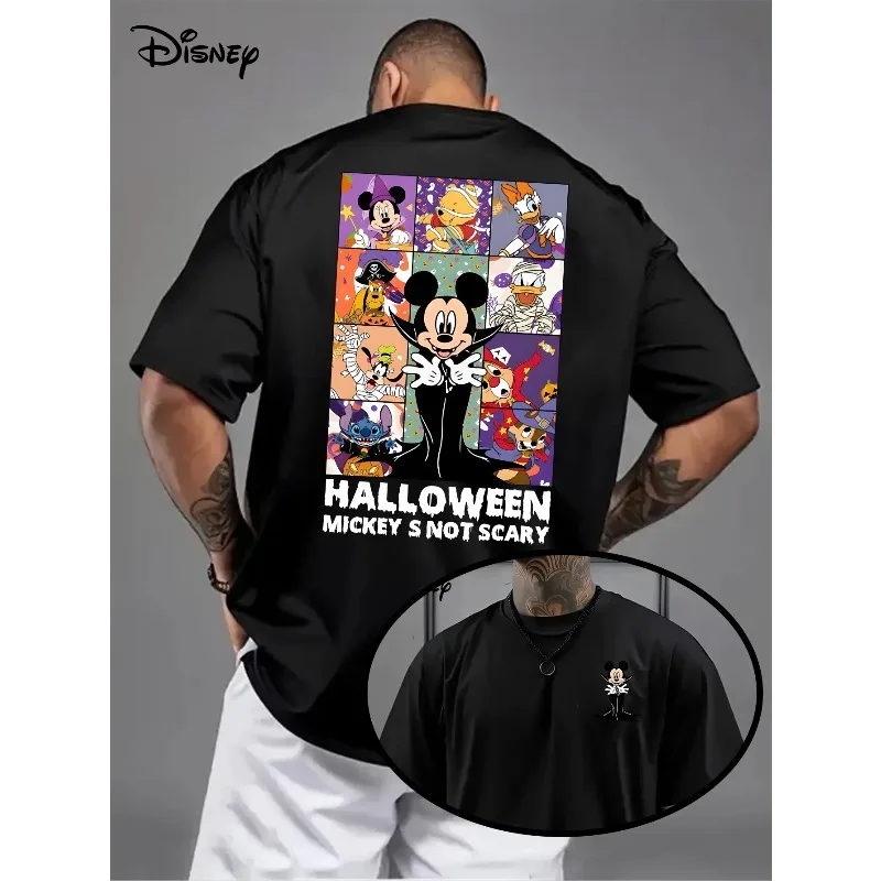 

Мужская футболка из чистого хлопка с принтом Микки Магии Диснея на Хэллоуин, новая летняя повседневная модная мужская и женская уличная одежда