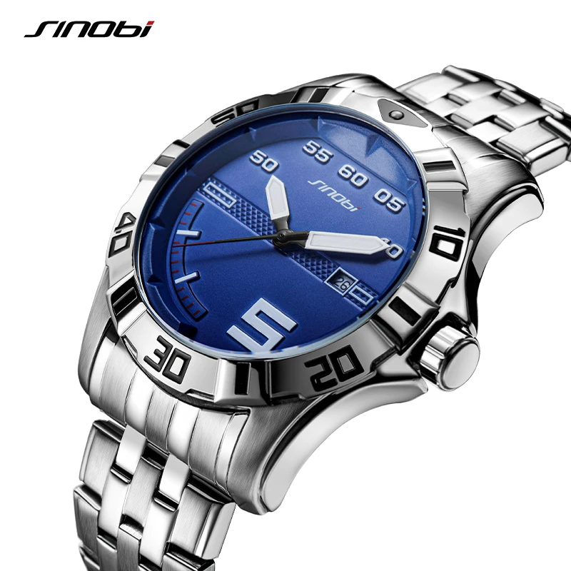 SINOBI Top Luxury Waterproof Mens Sports Wristwatches Auto Date Brand Clock Luminous Hands Geneva Quartz Calender Watch Relogio