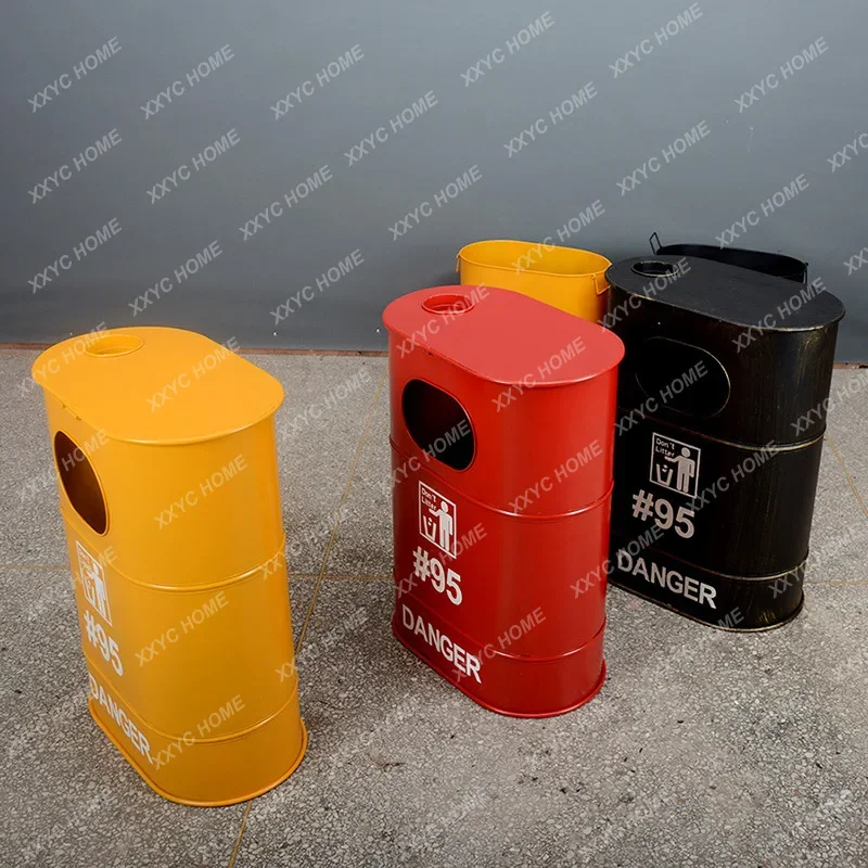 

Retro American Industrial Style Wrought Iron Oil Drum Trash Can Large Storage Bucket Bar Internet Cafe Cafe Decoration Ornaments