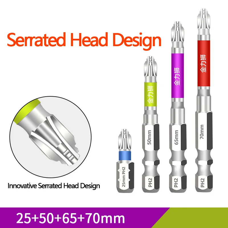 

4 шт. противоскользящие зубчатые крестообразные биты, сильные магнитные противоударные ударные сверла для электрических ручных инструментов