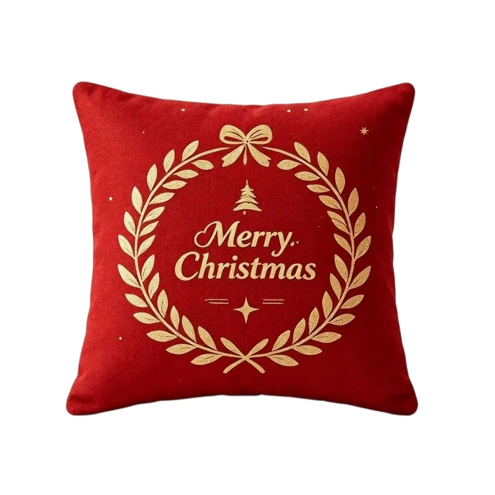 Soft Christmas Pillow Cover 2D Flat Snowman Throw Cushion Case Square Candy Bowknot Xmas Tree Pillowslip Farmhouse Couch