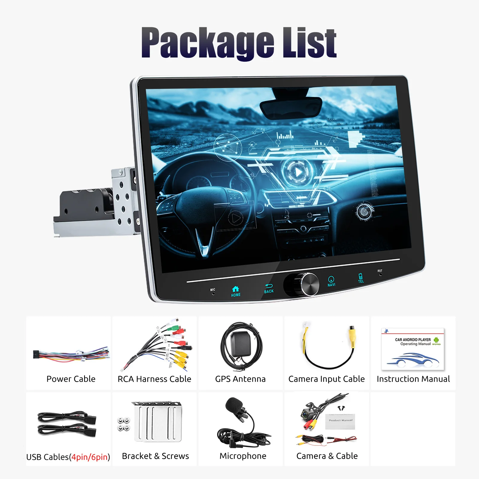 ESSGOO Android 15 Universele Autoradio Draaibaar Scherm 1din 4 + 64G Carplay Bluetooth FM Radio Ontvanger TF USB WIFI