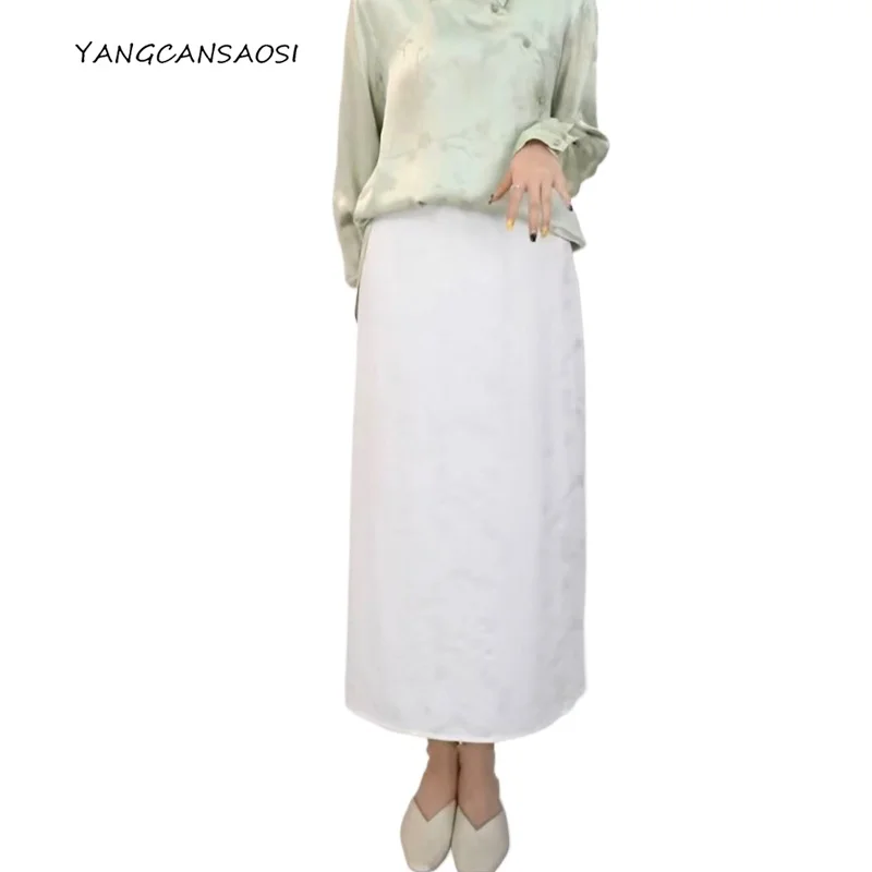 

2025 Women's Fashion Clothing 30MM Heavy Satin 100% Natural Mulberry Silk Xiangyun Jacquard Versatile Split Straight Tube Skirt