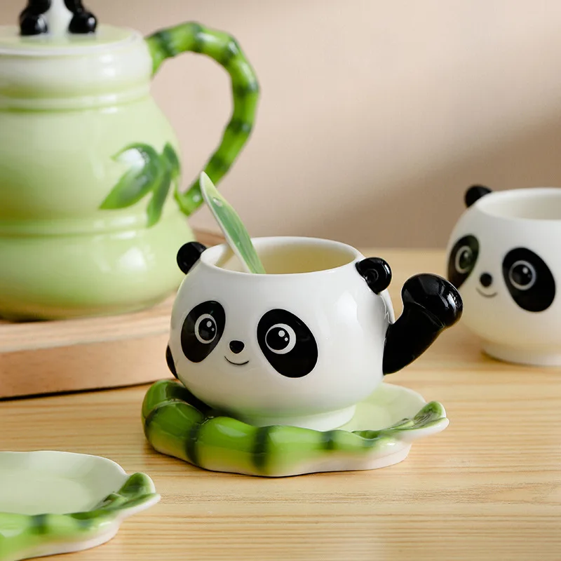 Imagem -04 - Criativo Panda Chá Conjunto Cerâmica de Chá de Flores Copo de Café Conjunto Esmalte Louça de Cozinha Made in China Presente de Alta Qualidade