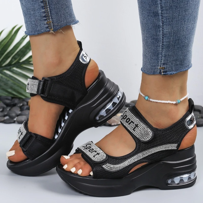 

Fashion Plus Size Woman Shoes 2026summer New Rhinestone Women's Sandals Simple Versatile Thick Soled Women Beach Shoes Босоножки