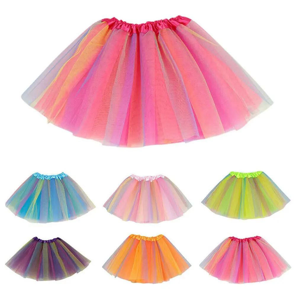 New Baby Girls Rainbow Tutu Skirt Ballerina Pettiskirt Fluffy Children Ballet Skirts For Party Dance Princess Girl Tulle Clothes