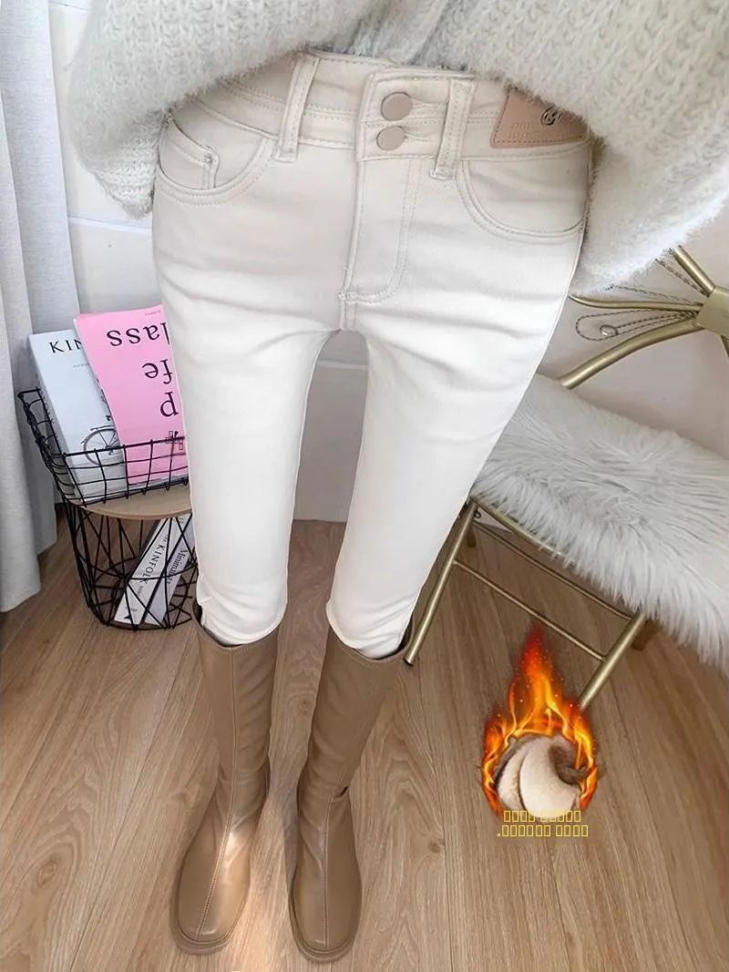 

Модные женские джинсы с высокой талией, утепленные флисом, облегающие, прямого кроя, повседневные, зимние, модная верхняя одежда