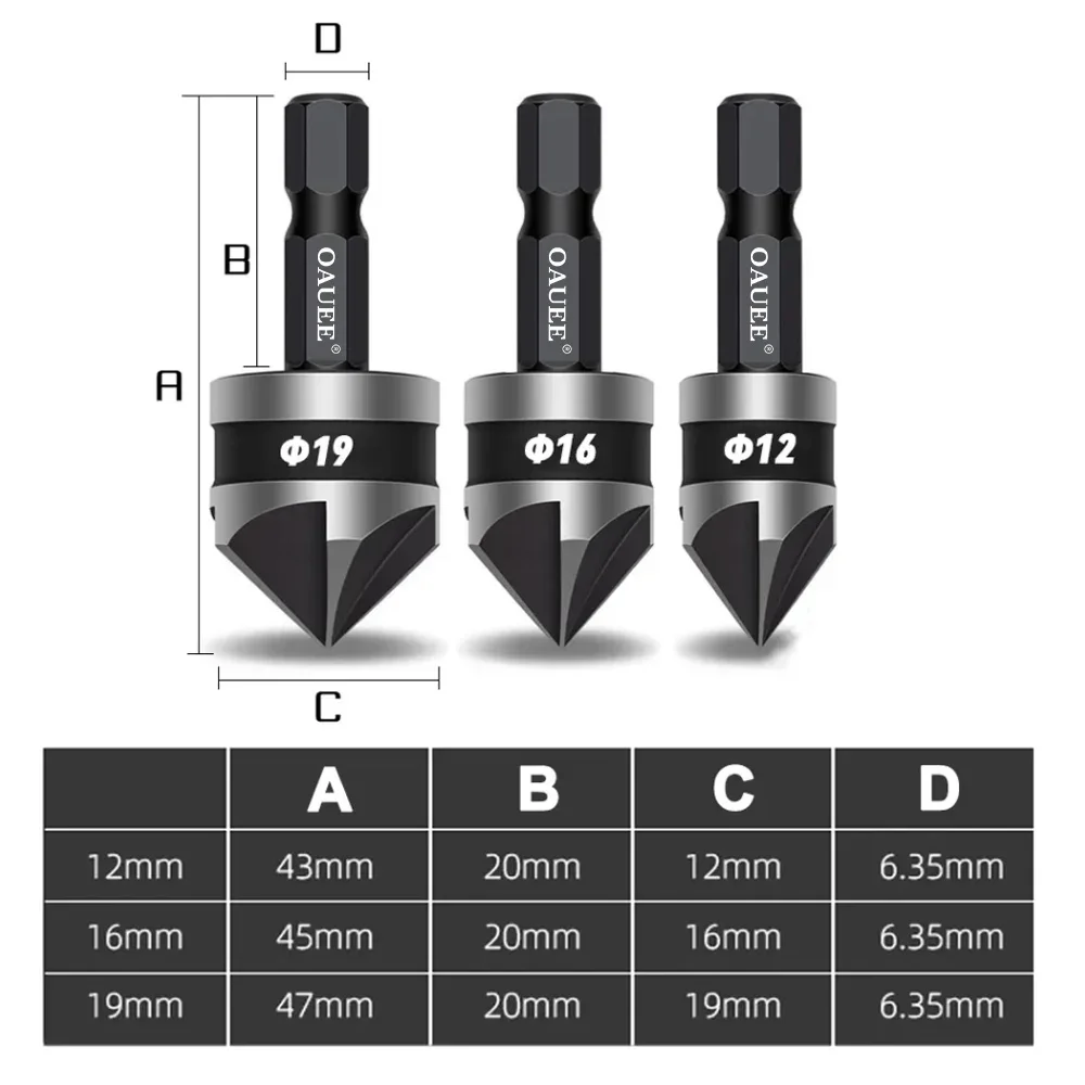 3pcs Hex Countersink Boring Set for Wood Metal Quick Change Drill Bit Tools 3pcs Hexagonal Shank Carbon Steel