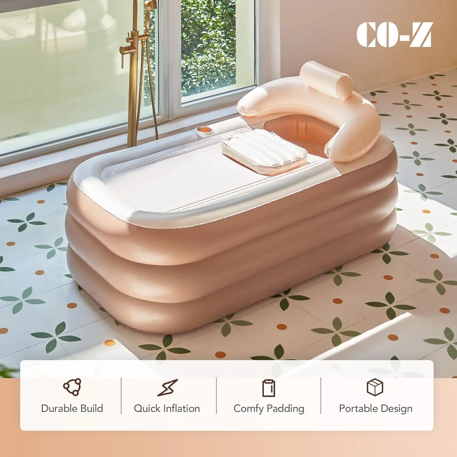 Inflatable Bathtub with Electric Air Pump and Bath Pillow Headrest, Portable Blow Up Bath Tub for Adults, Outdoor & Indoor