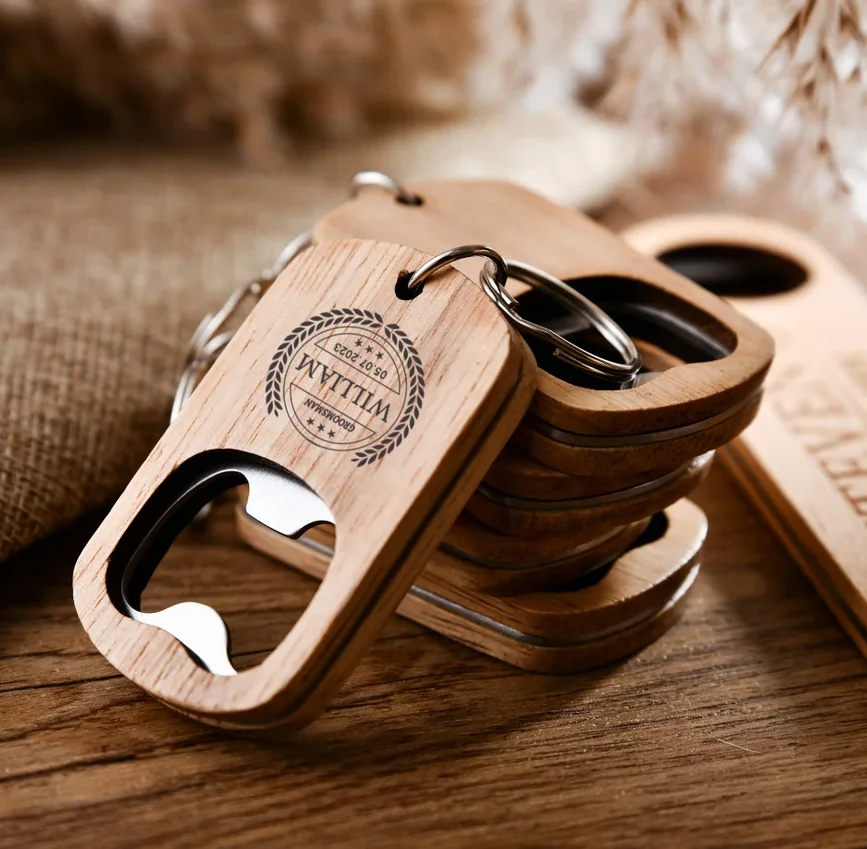 

Free Shipping Pack of 50 Pcs Wooden Beer Bottle Opener Keychain Wood and Metal Combo Bottle Opener for Laser Engraving Blanks