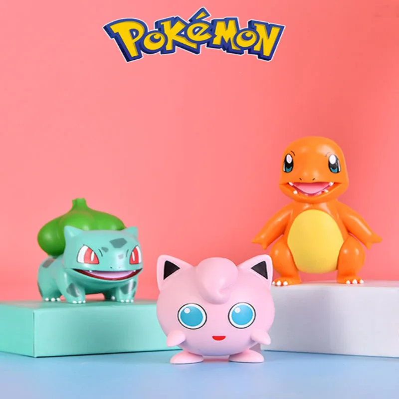 Kawaii Pokemon อะนิเมะตัวเลขน่ารัก Pikachu Psyduck Squirtle ตุ๊กตาตกแต่งรถเก็บเด็กเค้กเครื่องประดับของเล่นของขวัญ