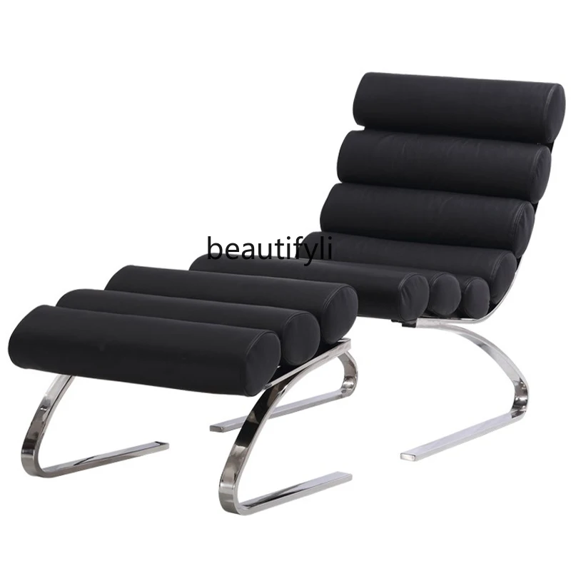 Creative reclining chair Rib chair Simple modern stainless steel leather chair
