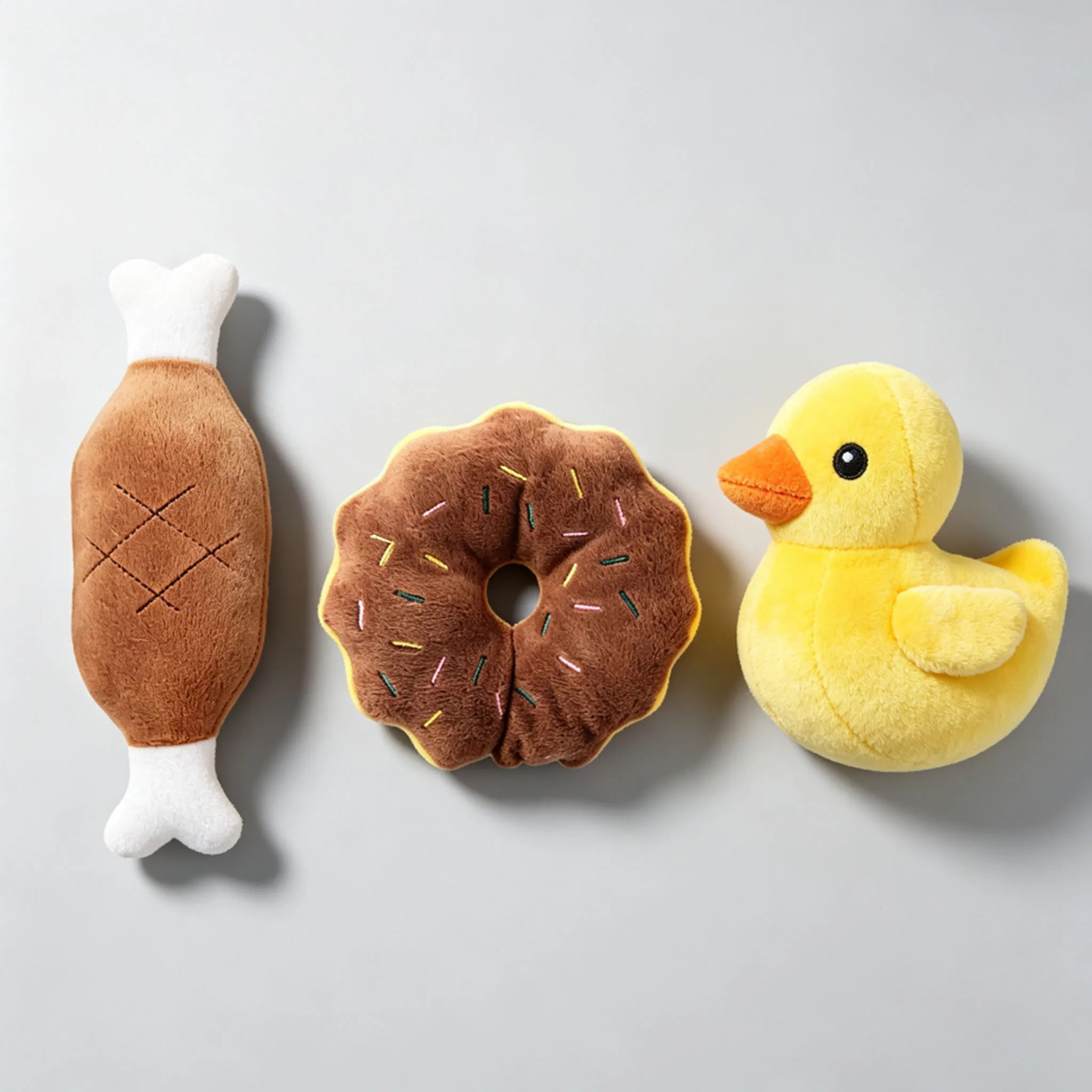 Squeaky Dog Toys 3 Pack - Soft Plush Dog Chew Toys with Cute Chicken Leg, Donut and Duck Designs - Interactive Pet Toys for Pupp