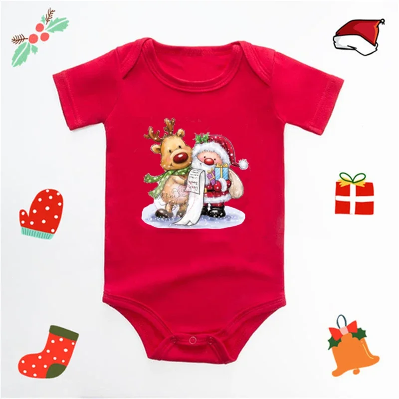 My 1st Christmas Baby Bodysuit Short Sleeve Red Santa Hat Print Newborn Romper Infant Xmas Outfit Christmas Photography Clothes