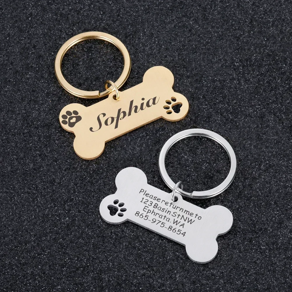 Etiquetas de nombre personalizadas para perros y gatos, Collar antipérdida de acero brillante con grabado gratis para gatitos y cachorros