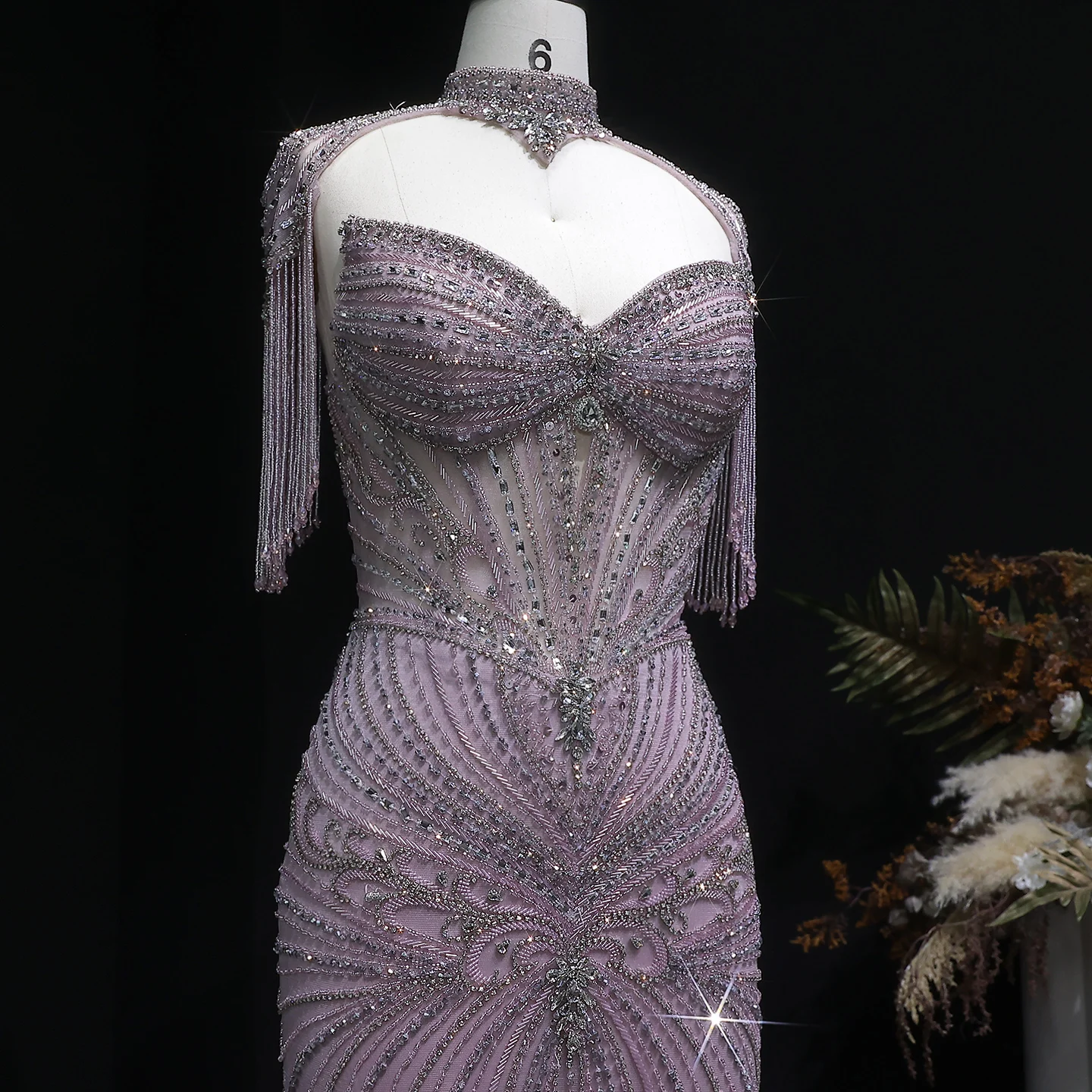Sharon Said Elegantes Champagner-Meerjungfrauenkleid mit Cape-Ärmeln, Kristallperlen, Blaues Hochzeitskleid, SS021, Maßanfertigung – Detail 36