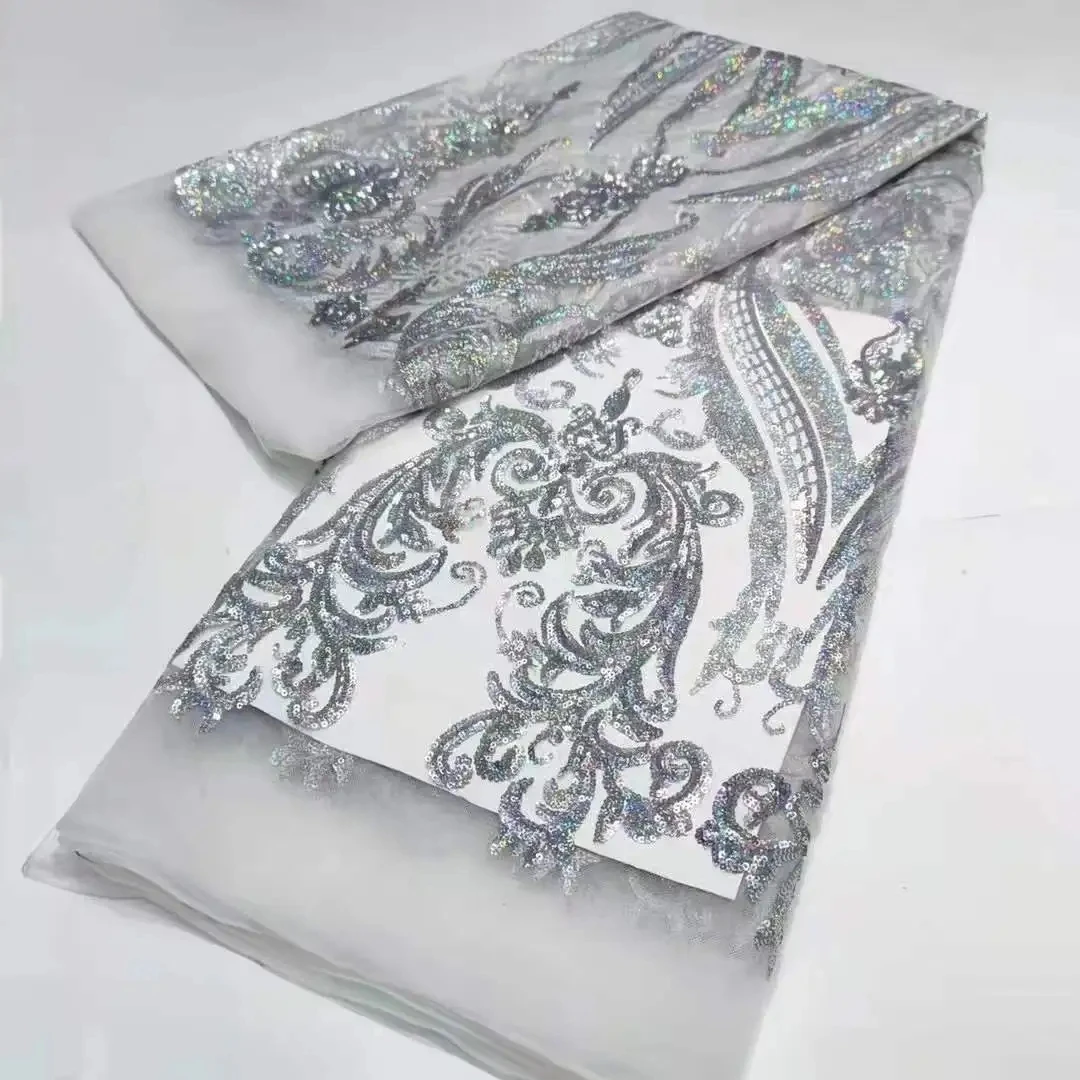 2026 Hochwertiger Afrikanischer Nigerianischer Bestickter Spitzen-Tüllstoff mit Glitzer-Pailletten Französisch für Hochzeitskleider Brautkleider Damenbekleidung