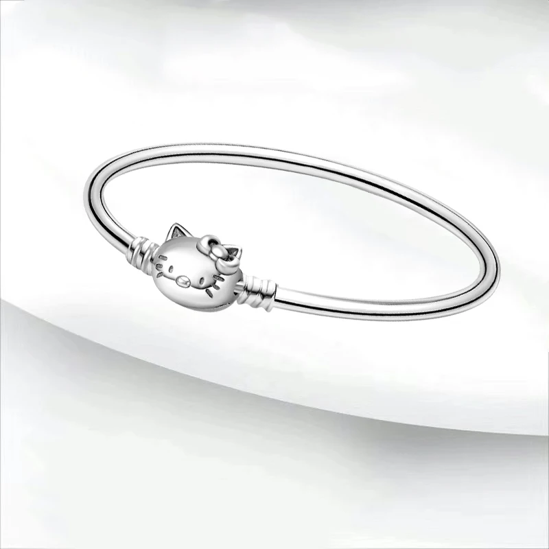 Hot Sell High Quality Silver Cat 17 18 19 20cm Bangles Bracelets Fit Original Bead Pendant Dangle Charm DIY Women Jewelry Gifts