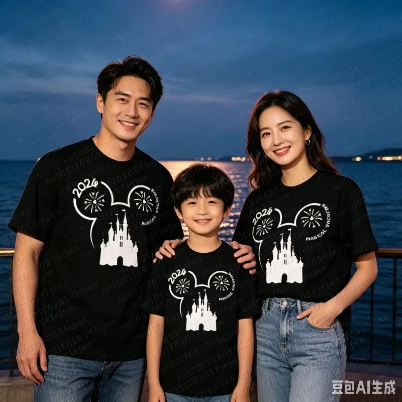 2026 Family Vacation T-shirt Mickey Mouse and Friends Printed T-shirt Men's and Women's Casual Short Sleeve Top