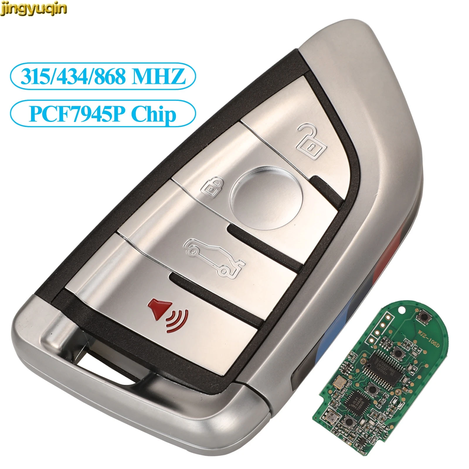 

Jingyuqin Remote Car Key Fob Control PCF7945P 315/434/868MHZ For BMW 1 2 3 4 5 6 7 X5 X6 2011-2017 4 Button Smart Card NBGIDGNG1