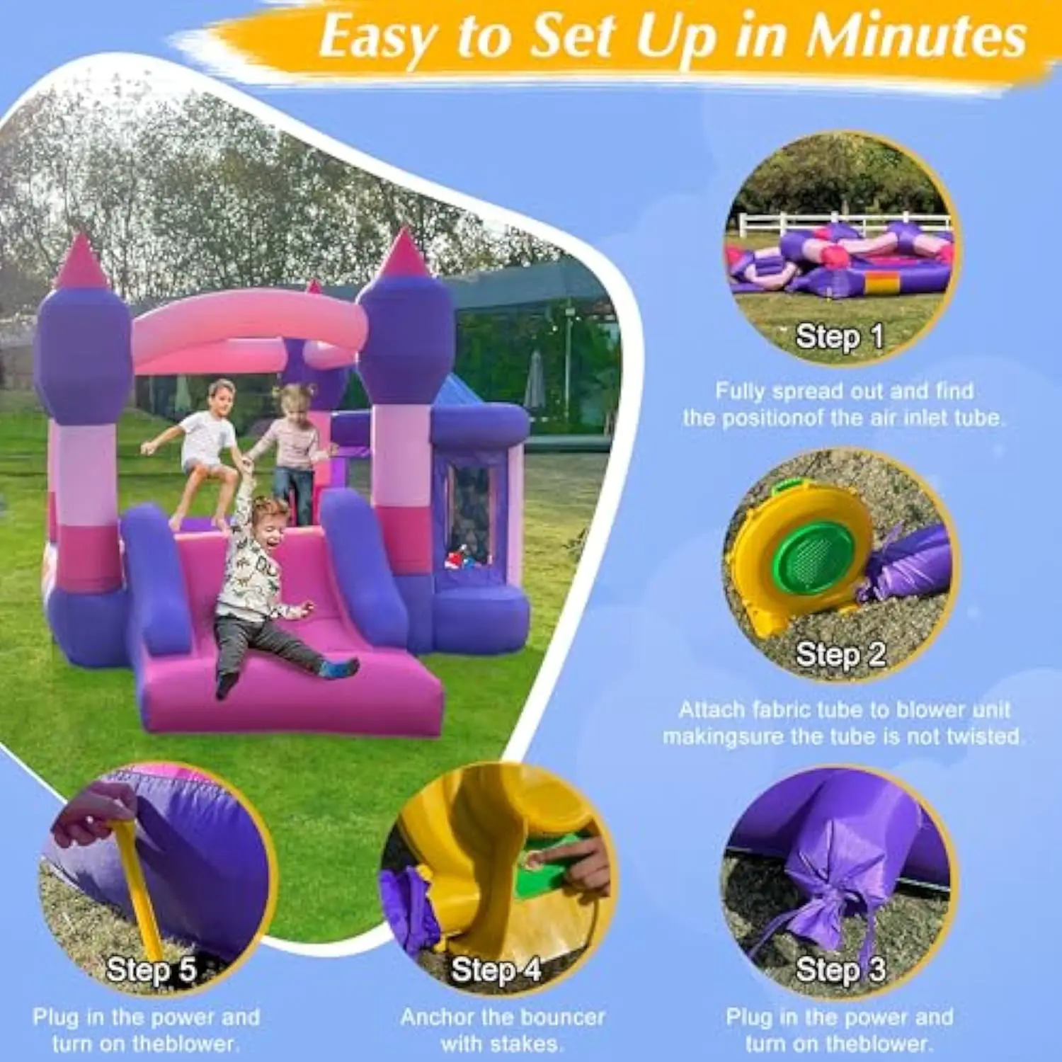 Bounce House, Inflatable Bounce House for Kids with Blower, Jumping Castle with Slide, Indoor Outdoor Backyard Small Toddlers