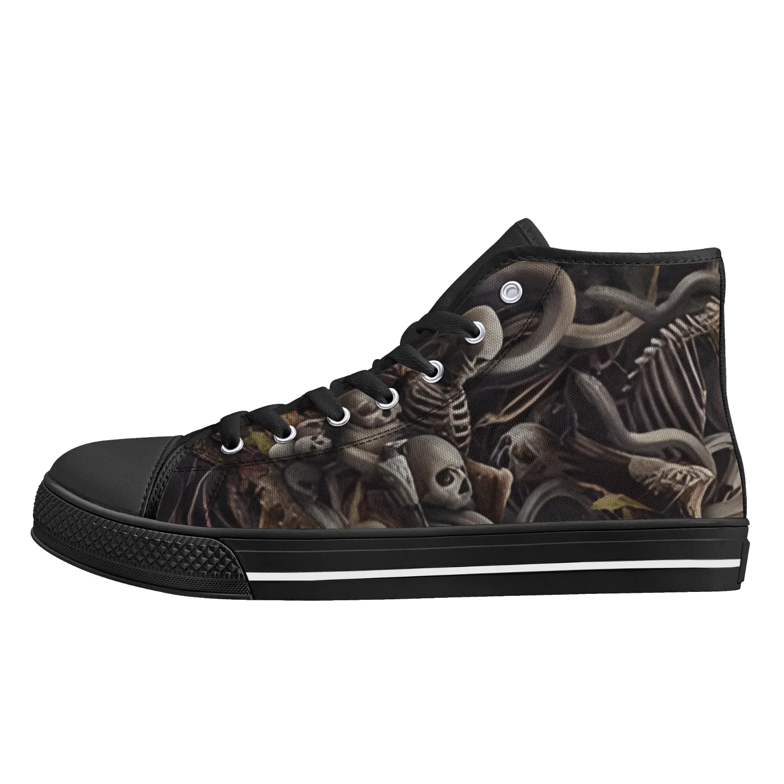 Men's Canvas Shoes Skeleton Gothic Skull Prints Classic High Top Vulcanized Shoes Teens Boys Flats Walking Shoes view 4
