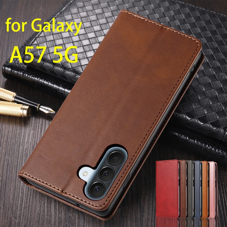 Funda de cuero para Samsung Galaxy A57 5G, funda de tapa con soporte para tarjetas, imán de atracción, cubierta tipo cartera