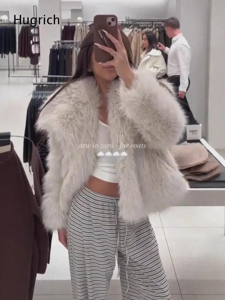 Trendy Women Cropped Faux Fur Outer Coat Big Collar Long Sleeve Oversized Street Style Warm Winter Outerwear