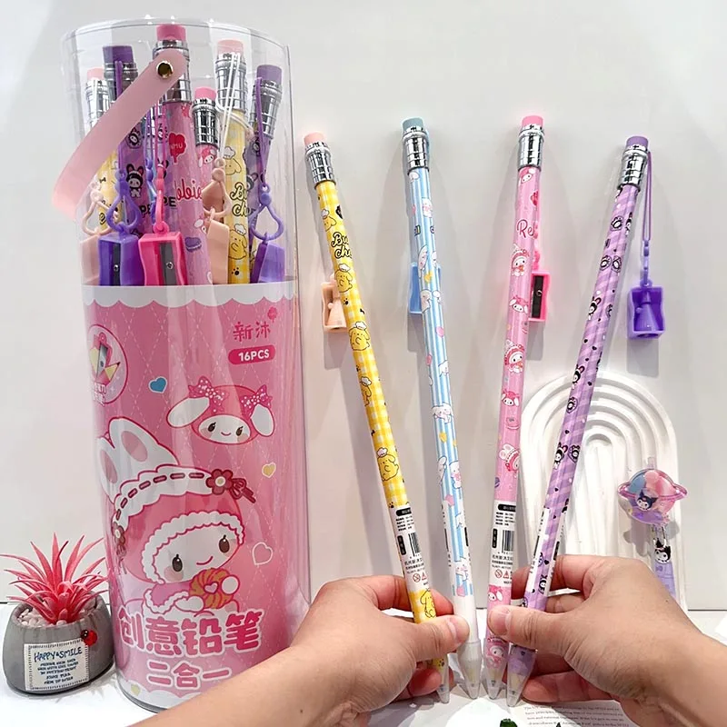 16pcs/lot Sanrio Melody Big Wooden Pencil Cinnamoroll Standard Pencils Writing Drawing Tool School Office Supply Stationery