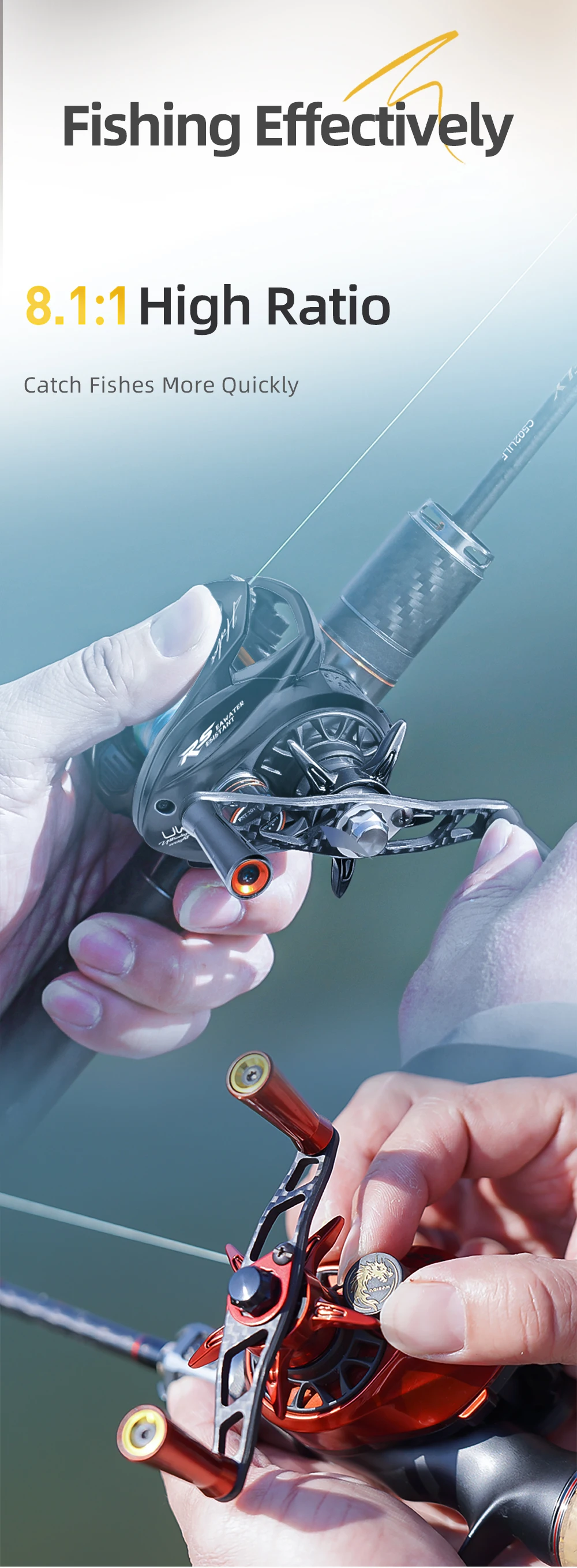 HASIDA Giu 99 Carbon BFS Baitcasting-Angelrolle NMB SIC BB 3D Dynamische Aufhängung Magnetische Bremse 8.1:1 Übersetzung 4KG Bremskraft – Detail 16