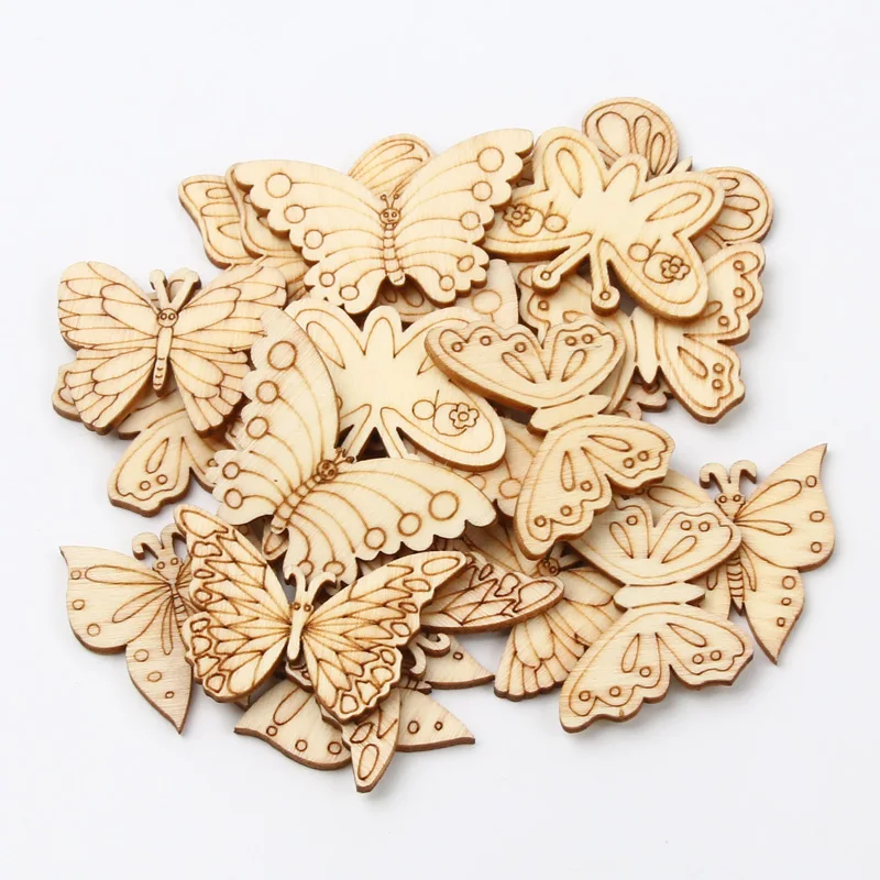 20pcs Laser Carve Wood Butterfly Embellishment Unfinished Wooden Ornaments Wooden Shape Craft Party Wedding Decoration