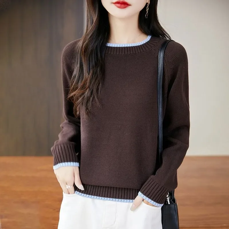 Autumn Winter Pure Cotton Long-sleeved Women's Round Neck Thickened Sweater Pullover Loose Simple Cotton Top