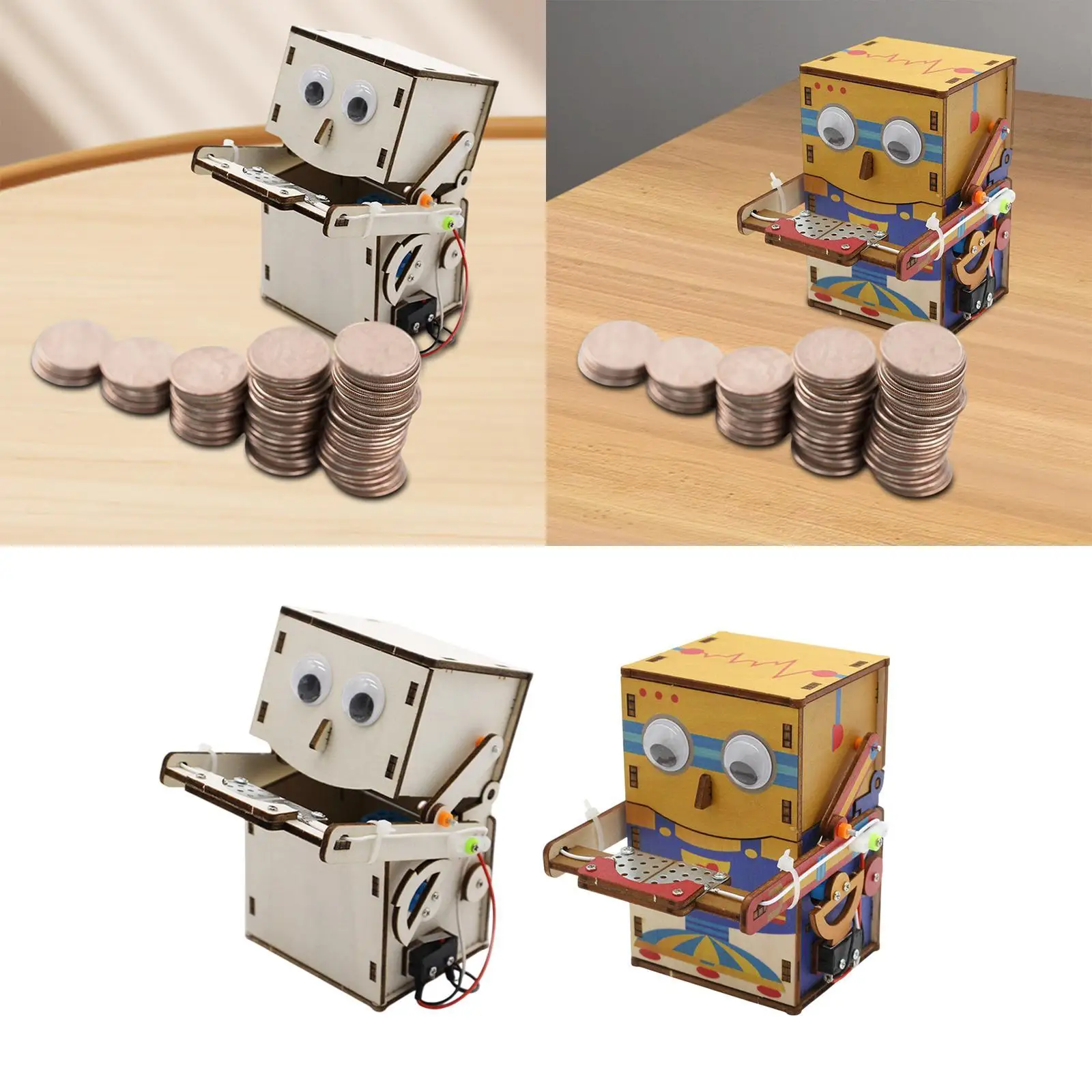 Wooden Science Experiment Set Eat Coins Robot Developmental Toy DIY Material