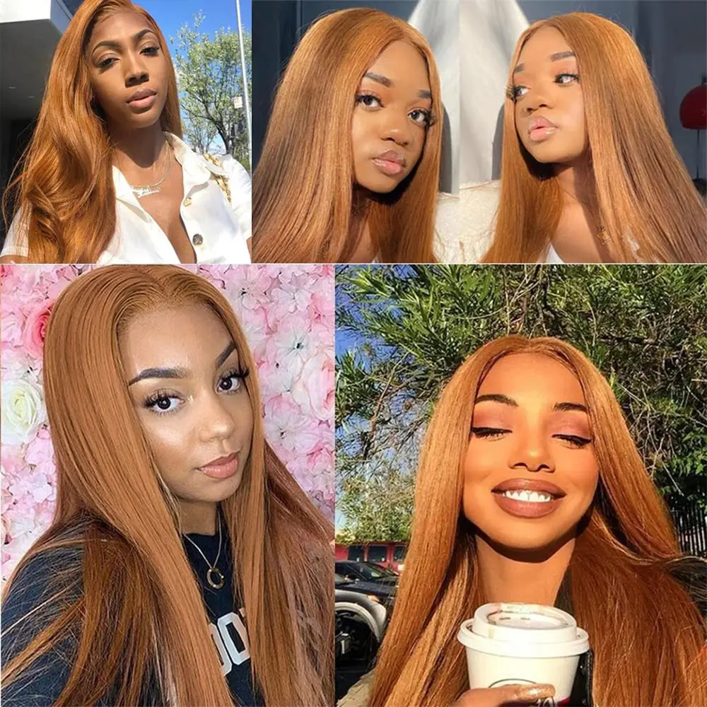 Honey Blonde 32 inch Lace Wigs for Black Women Straight Synthetic Ginger Lace Wig Middle Part Pre Plucked with Baby Hair Wigs