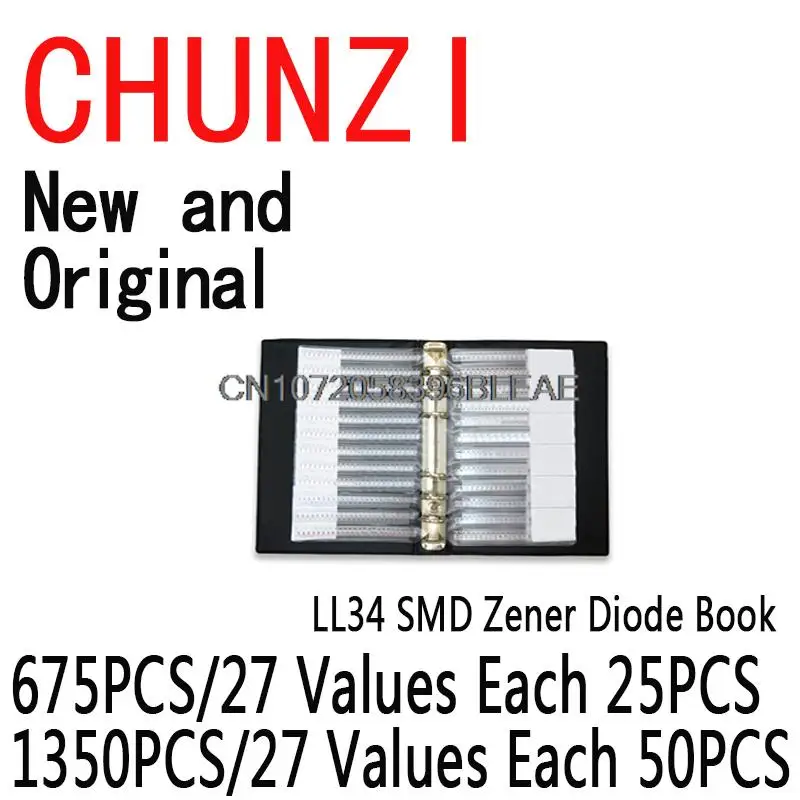 675PCS 1350PCS/Set LL34 SMD Zener Diode Book 27 Values Package Assorted Kit 0.5W Sample Book Commonly Sample Kit 1/2W 2.4V ~ 30V