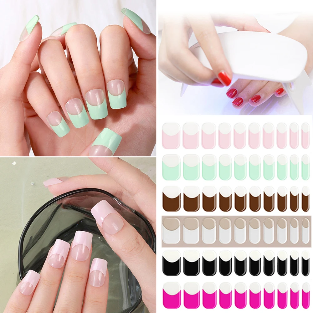 

New 20 Tips/Sheet Semi-Cured Gel Nail Stickers UV Self-adhesive Full Cover Nail Wraps French Nail Decals Art Accessories