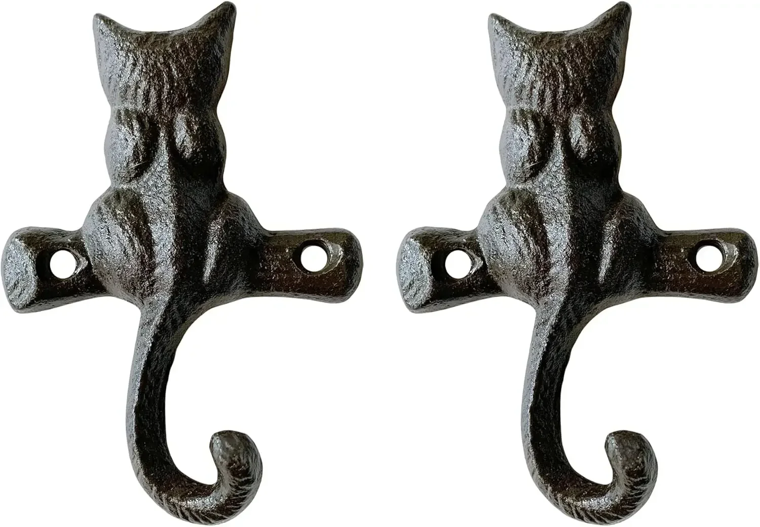 

Antique Cast Iron Wall Hooks, Rustic Cat-Shaped Hangers for Coats, Towels, Keys, Hats – 2 Pack